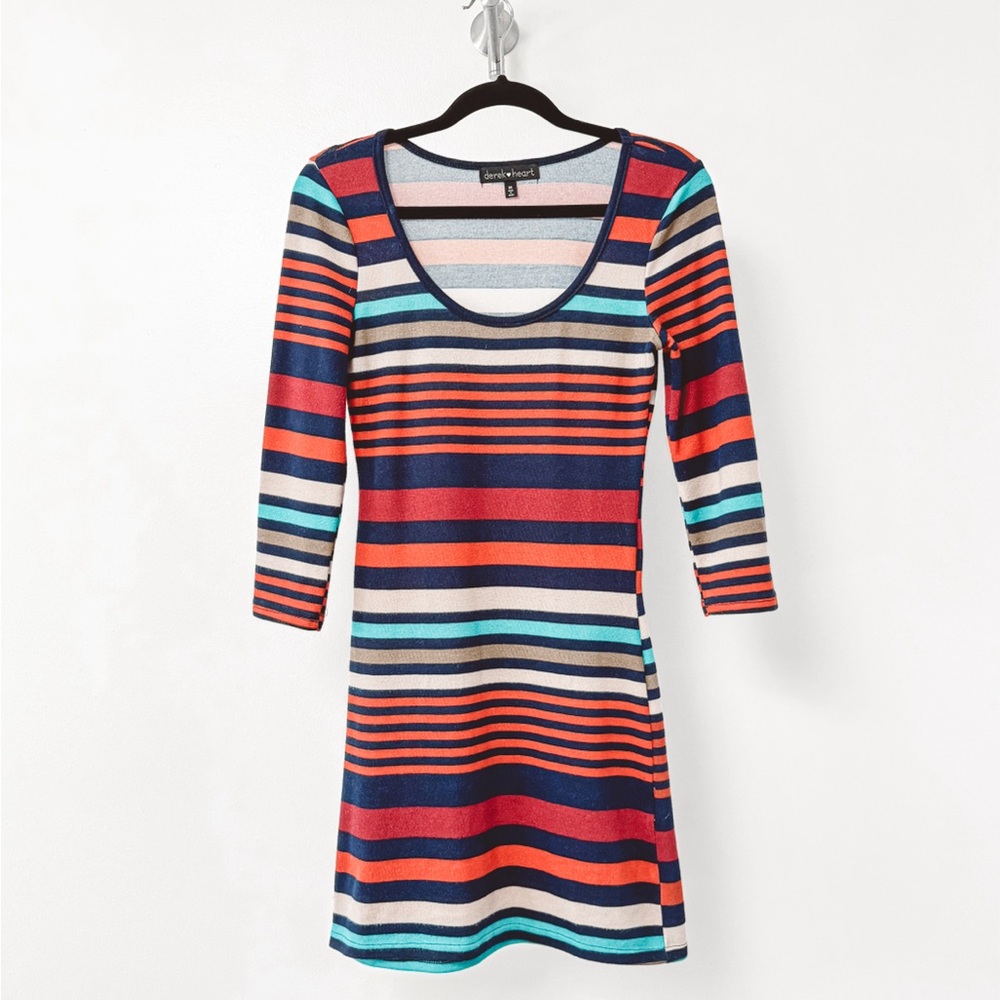 Derek Heart Striped‎ Long Sleeve Spring Casual Chic Mini Sweater Dress Medium